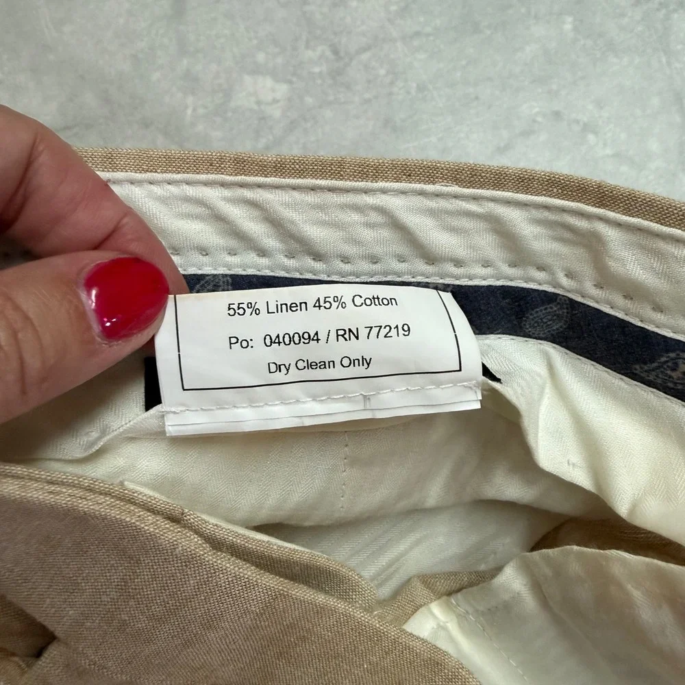Joseph Abboud JOE 36x32 Linen Cotton Dress Pants Beige Oatmeal Summer Trousers